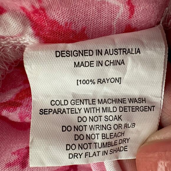 Abel the Label Pink Floral High Low Ruffle Hem Flutter Sleeve‎ Maxi Dress M - Picture 9 of 9